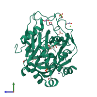 PDB entry 5phu coloured by chain, side view.