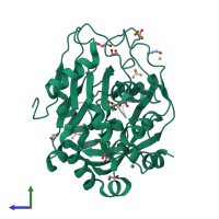 PDB entry 5pi7 coloured by chain, side view.