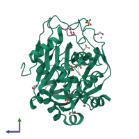 PDB entry 5pi9 coloured by chain, side view.