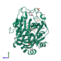 PDB entry 5piw coloured by chain, side view.