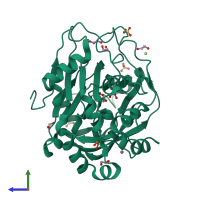 PDB entry 5pj7 coloured by chain, side view.