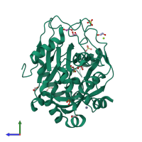 PDB entry 5pje coloured by chain, side view.