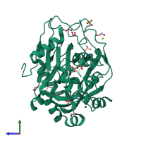 PDB entry 5pk8 coloured by chain, side view.