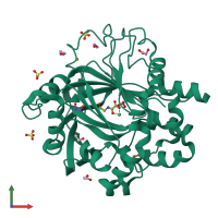 PDB entry 5pkf coloured by chain, front view.