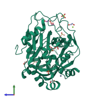 PDB entry 5pkh coloured by chain, side view.