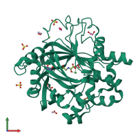 PDB entry 5pkm coloured by chain, front view.