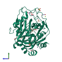 PDB entry 5pku coloured by chain, side view.