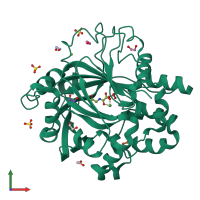 PDB entry 5pl4 coloured by chain, front view.