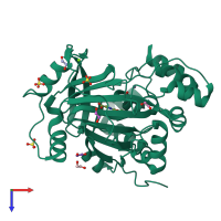 PDB entry 5pl4 coloured by chain, top view.