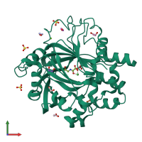 PDB entry 5pl8 coloured by chain, front view.