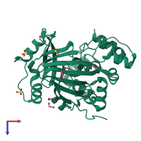 PDB entry 5plf coloured by chain, top view.