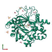 Monomeric assembly 1 of PDB entry 5plg coloured by chemically distinct molecules, front view.