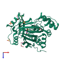 PDB entry 5plt coloured by chain, top view.