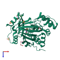 PDB entry 5pn0 coloured by chain, top view.