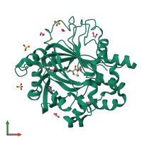 Monomeric assembly 1 of PDB entry 5pni coloured by chemically distinct molecules, front view.