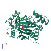 PDB entry 5pno coloured by chain, top view.