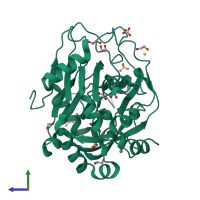 PDB entry 5pnr coloured by chain, side view.