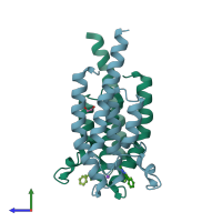 PDB entry 5po9 coloured by chain, side view.