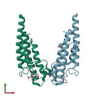 PDB entry 5poc coloured by chain, front view.