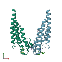 PDB entry 5pof coloured by chain, front view.