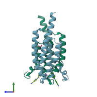 PDB entry 5poo coloured by chain, side view.