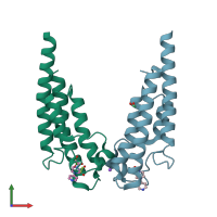 PDB entry 5pop coloured by chain, front view.