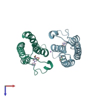 PDB entry 5pop coloured by chain, top view.