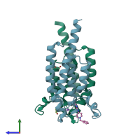 PDB entry 5pou coloured by chain, side view.