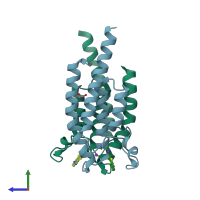 PDB entry 5pov coloured by chain, side view.