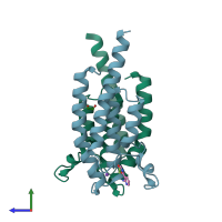 PDB entry 5pp0 coloured by chain, side view.