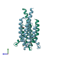 PDB entry 5pp1 coloured by chain, side view.