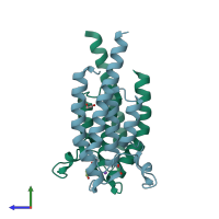 PDB entry 5ppv coloured by chain, side view.