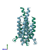 PDB entry 5ppy coloured by chain, side view.