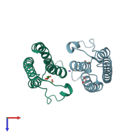 PDB entry 5pq5 coloured by chain, top view.