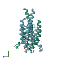 PDB entry 5pqa coloured by chain, side view.