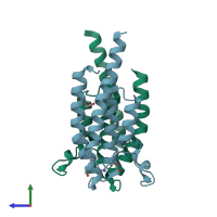 PDB entry 5pql coloured by chain, side view.