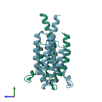 PDB entry 5pqm coloured by chain, side view.