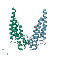 PDB entry 5pqp coloured by chain, front view.