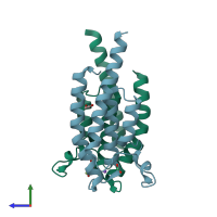 PDB entry 5pqt coloured by chain, side view.