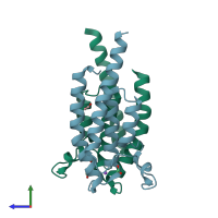 PDB entry 5pqz coloured by chain, side view.