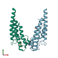 PDB entry 5pr2 coloured by chain, front view.