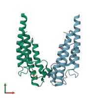 PDB entry 5pr6 coloured by chain, front view.