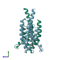 PDB 5pr9 coloured by chain and viewed from the side.