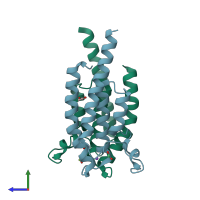 PDB entry 5pra coloured by chain, side view.