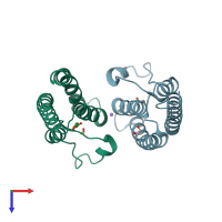 PDB entry 5prf coloured by chain, top view.