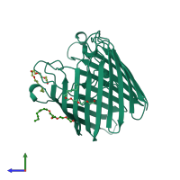 PDB entry 5prn coloured by chain, side view.