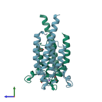 PDB entry 5prt coloured by chain, side view.