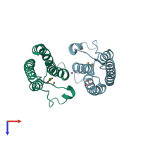 PDB entry 5prt coloured by chain, top view.