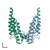 PDB entry 5pru coloured by chain, front view.