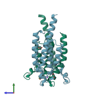 PDB entry 5prv coloured by chain, side view.